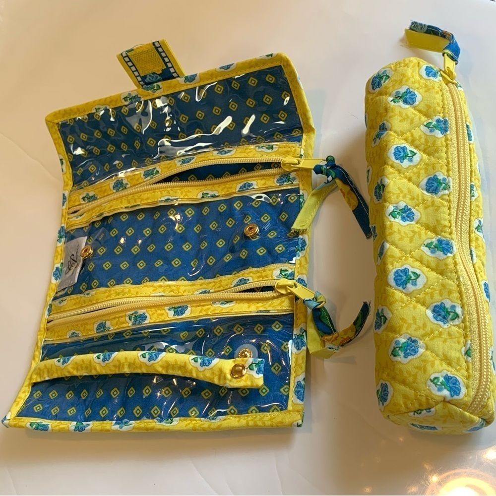 COUNTRY PROVENÇAL quilted cloth travel bag jewelry roll floral removable pouch